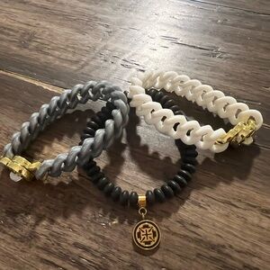 Three rubber Rustic Cuff Stylish Bracelet Set with Gold Accents